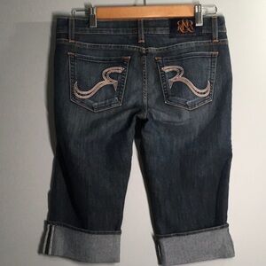 Rock & Republic Double R Embroidered Jeans Womens Size 6 28 capri stitch cuff